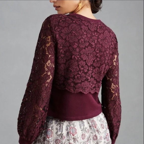 Maeve by Anthropologie Tops - Maeve by Anthropologie Lace Overlay Sweatshirt Size M Cropped Romance Feminine
